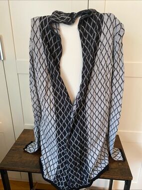 Belldini Black and White Diamond Open-Front Sweater